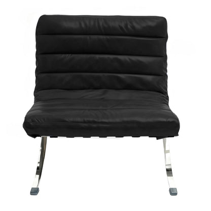 29" Black and Silver Tufted Leather and Upholstered Folding Lounge Chair