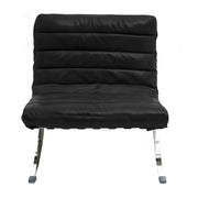 29" Black and Silver Tufted Leather and Upholstered Folding Lounge Chair - Fluent Trends Accent Chairs