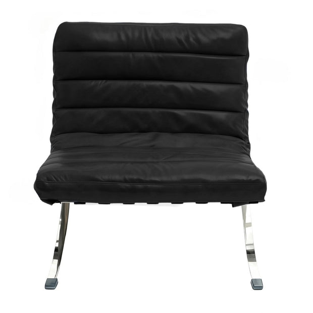 29" Black and Silver Tufted Leather and Upholstered Folding Lounge Chair - Fluent Trends Accent Chairs