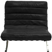 29" Black and Silver Tufted Leather and Upholstered Folding Lounge Chair - Fluent Trends Accent Chairs