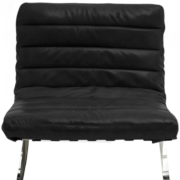 29" Black and Silver Tufted Leather and Upholstered Folding Lounge Chair - Fluent Trends Accent Chairs
