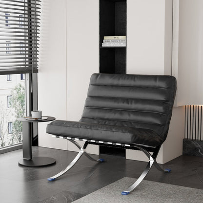 29" Black and Silver Tufted Leather and Upholstered Folding Lounge Chair HomeRoots