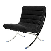 29" Black and Silver Tufted Leather and Upholstered Folding Lounge Chair - Fluent Trends Accent Chairs