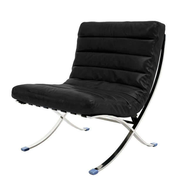 29" Black and Silver Tufted Leather and Upholstered Folding Lounge Chair - Fluent Trends Accent Chairs