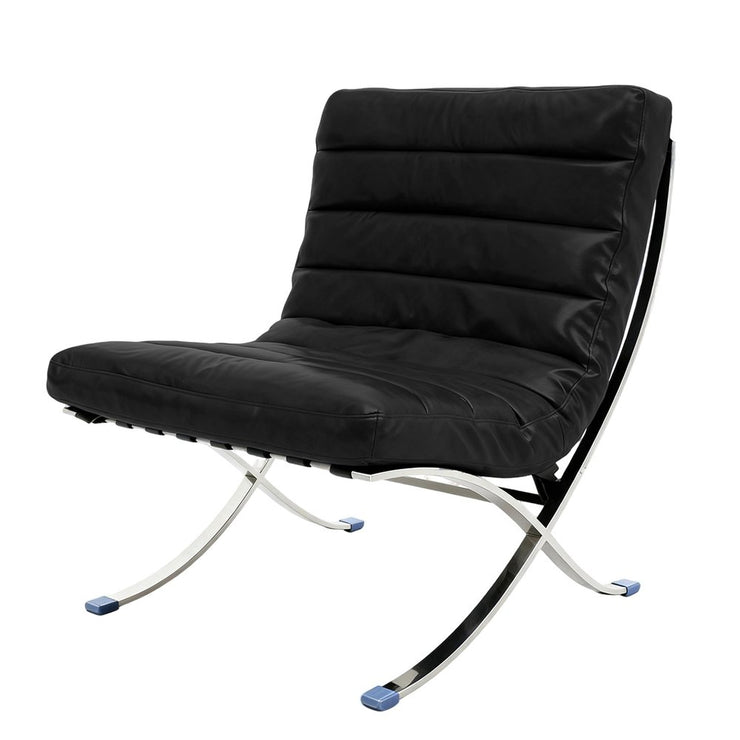 29" Black and Silver Tufted Leather and Upholstered Folding Lounge Chair - Fluent Trends Accent Chairs