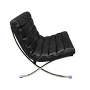 29" Black and Silver Tufted Leather and Upholstered Folding Lounge Chair - Fluent Trends Accent Chairs