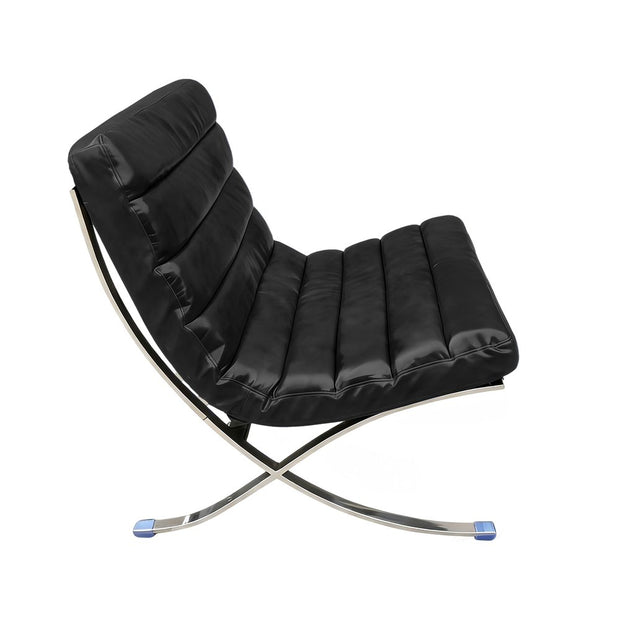 29" Black and Silver Tufted Leather and Upholstered Folding Lounge Chair - Fluent Trends Accent Chairs