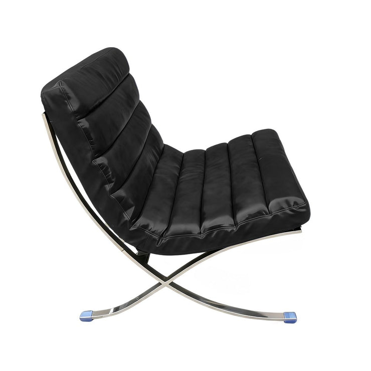 29" Black and Silver Tufted Leather and Upholstered Folding Lounge Chair - Fluent Trends Accent Chairs