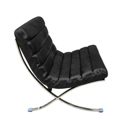 29" Black and Silver Tufted Leather and Upholstered Folding Lounge Chair
