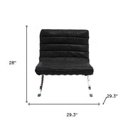 29" Black and Silver Tufted Leather and Upholstered Folding Lounge Chair - Fluent Trends Accent Chairs