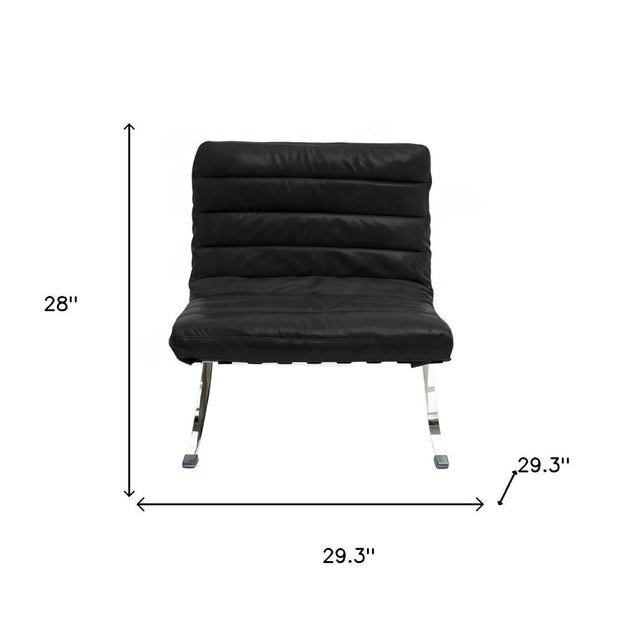 29" Black and Silver Tufted Leather and Upholstered Folding Lounge Chair - Fluent Trends Accent Chairs