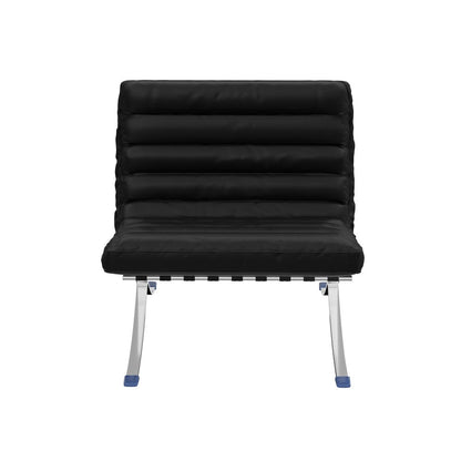 29" Black and Silver Tufted Leather and Upholstered Folding Lounge Chair HomeRoots