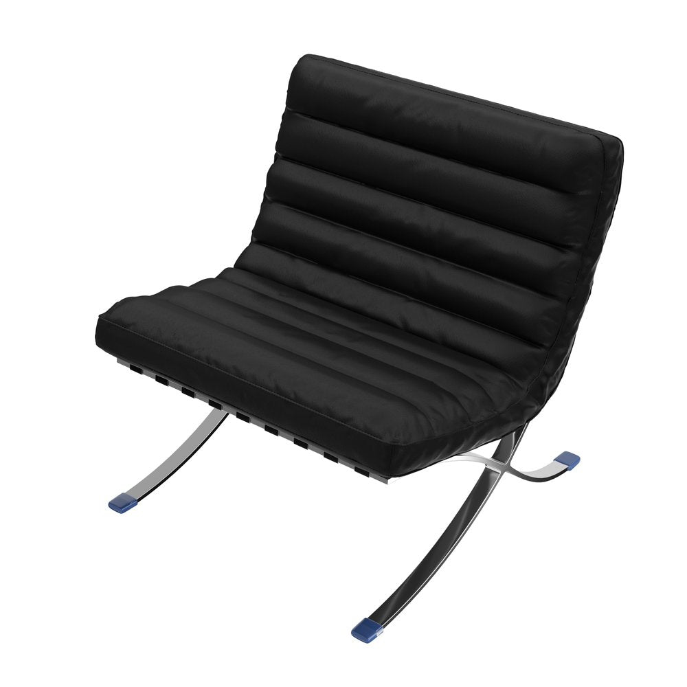 29" Black and Silver Tufted Leather and Upholstered Folding Lounge Chair HomeRoots