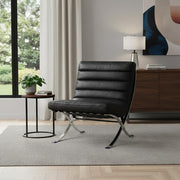 29" Black and Silver Tufted Leather and Upholstered Folding Lounge Chair - Fluent Trends Accent Chairs