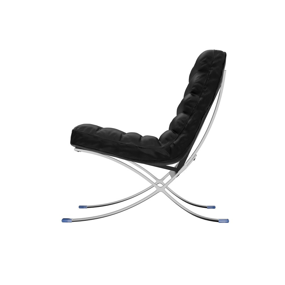 29" Black and Silver Tufted Leather and Upholstered Folding Lounge Chair HomeRoots