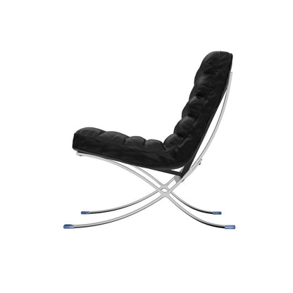 29" Black and Silver Tufted Leather and Upholstered Folding Lounge Chair HomeRoots
