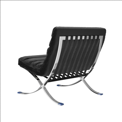 29" Black and Silver Tufted Leather and Upholstered Folding Lounge Chair HomeRoots