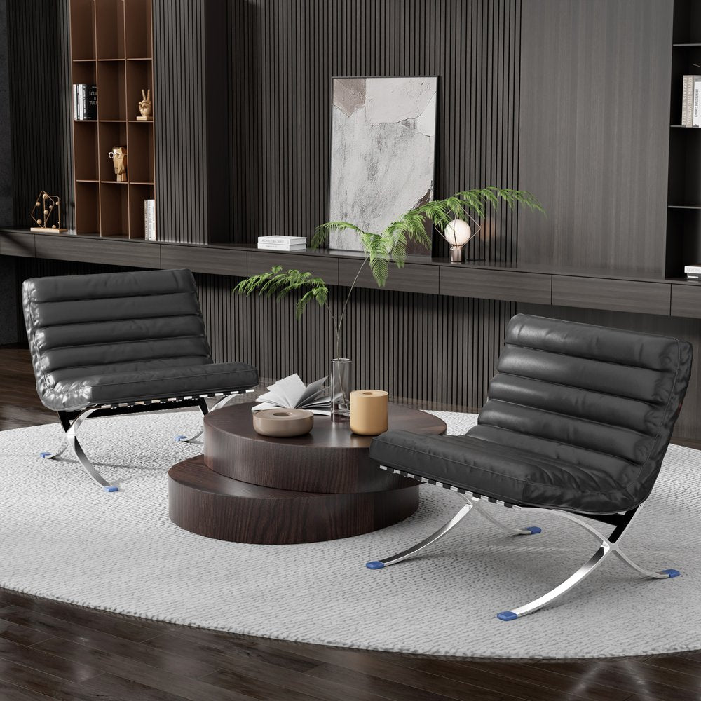 29" Black and Silver Tufted Leather and Upholstered Folding Lounge Chair HomeRoots