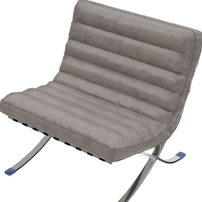 29" Gray and Silver Tufted Leather and Upholstered Folding Lounge Chair - Fluent Trends