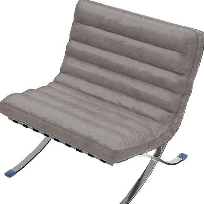 29" Gray and Silver Tufted Leather and Upholstered Folding Lounge Chair HomeRoots