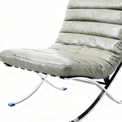 29" Gray and Silver Tufted Leather and Upholstered Folding Lounge Chair
