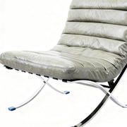 29" Gray and Silver Tufted Leather and Upholstered Folding Lounge Chair - Fluent Trends Accent Chairs