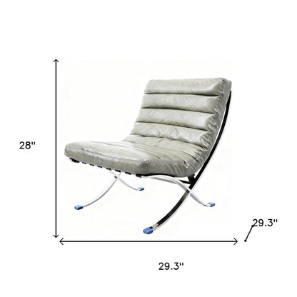 29" Gray and Silver Tufted Leather and Upholstered Folding Lounge Chair