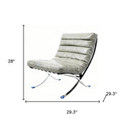 29" Gray and Silver Tufted Leather and Upholstered Folding Lounge Chair - Fluent Trends Accent Chairs