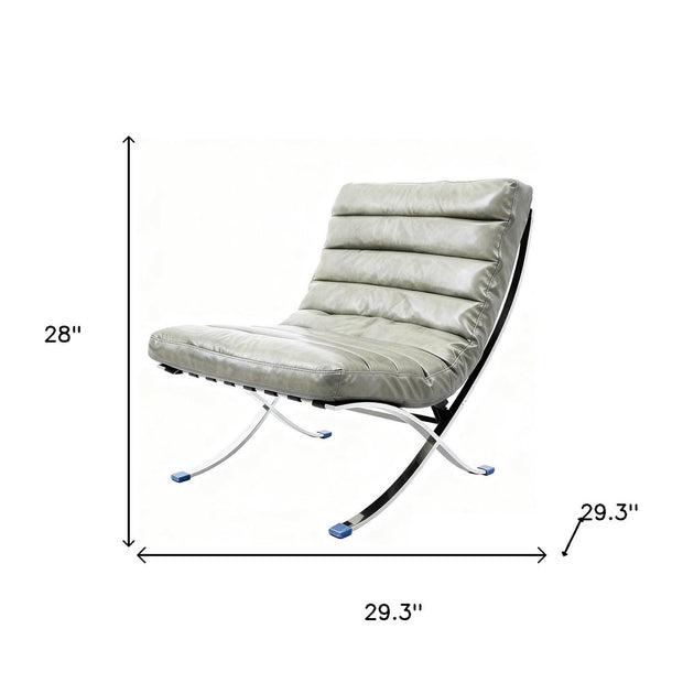 29" Gray and Silver Tufted Leather and Upholstered Folding Lounge Chair - Fluent Trends Accent Chairs