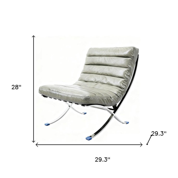 29" Gray and Silver Tufted Leather and Upholstered Folding Lounge Chair - Fluent Trends Accent Chairs