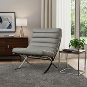 29" Gray and Silver Tufted Leather and Upholstered Folding Lounge Chair - Fluent Trends Accent Chairs