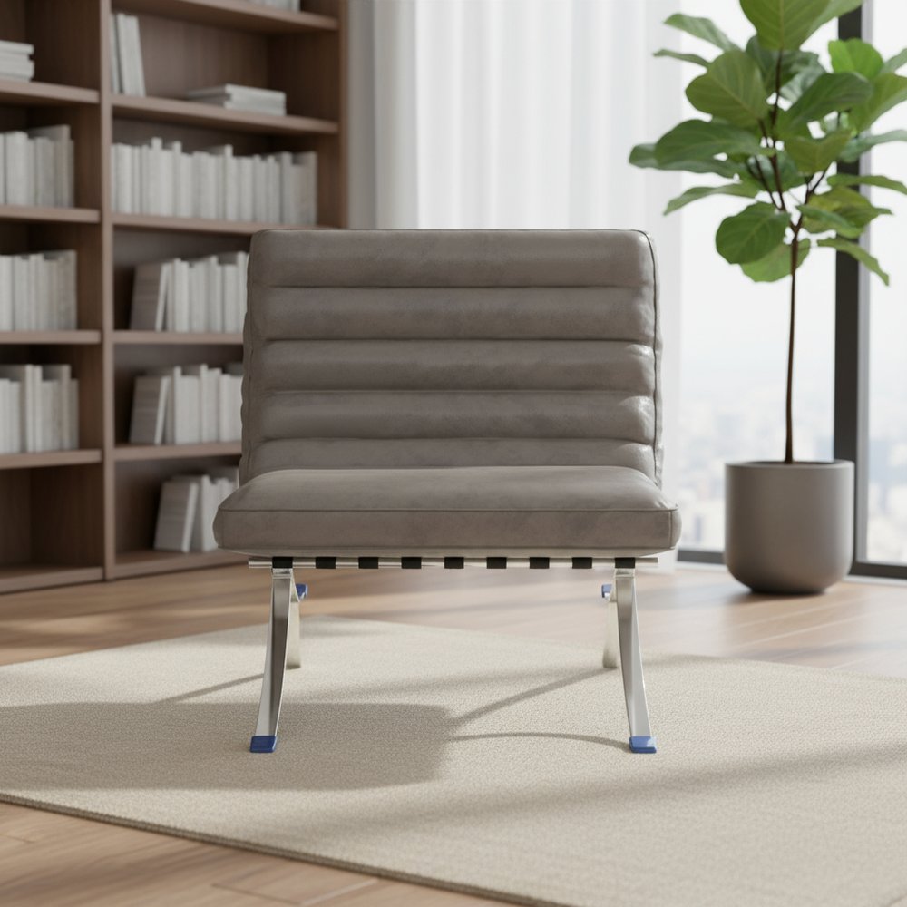 29" Gray and Silver Tufted Leather and Upholstered Folding Lounge Chair HomeRoots