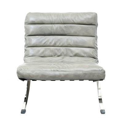 29" Gray and Silver Tufted Leather and Upholstered Folding Lounge Chair - Fluent Trends Accent Chairs