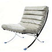 29" Gray and Silver Tufted Leather and Upholstered Folding Lounge Chair - Fluent Trends Accent Chairs