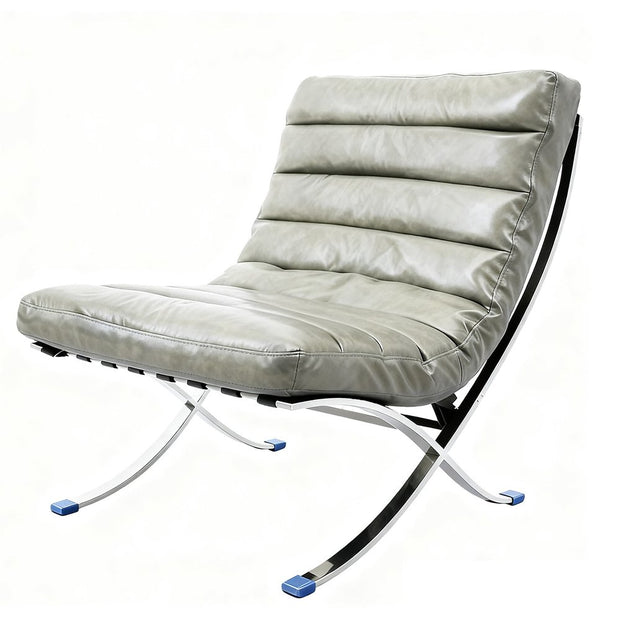 29" Gray and Silver Tufted Leather and Upholstered Folding Lounge Chair - Fluent Trends Accent Chairs