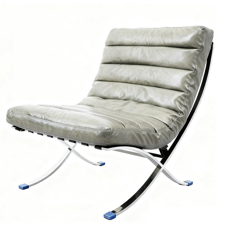 29" Gray and Silver Tufted Leather and Upholstered Folding Lounge Chair - Fluent Trends Accent Chairs