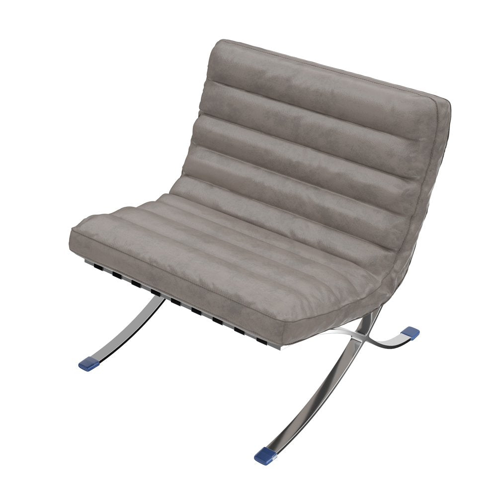 29" Gray and Silver Tufted Leather and Upholstered Folding Lounge Chair HomeRoots