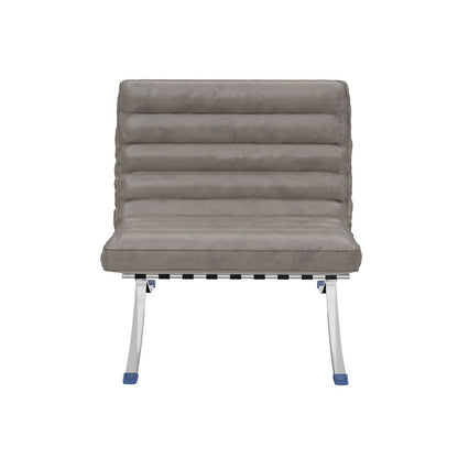 29" Gray and Silver Tufted Leather and Upholstered Folding Lounge Chair - Fluent Trends