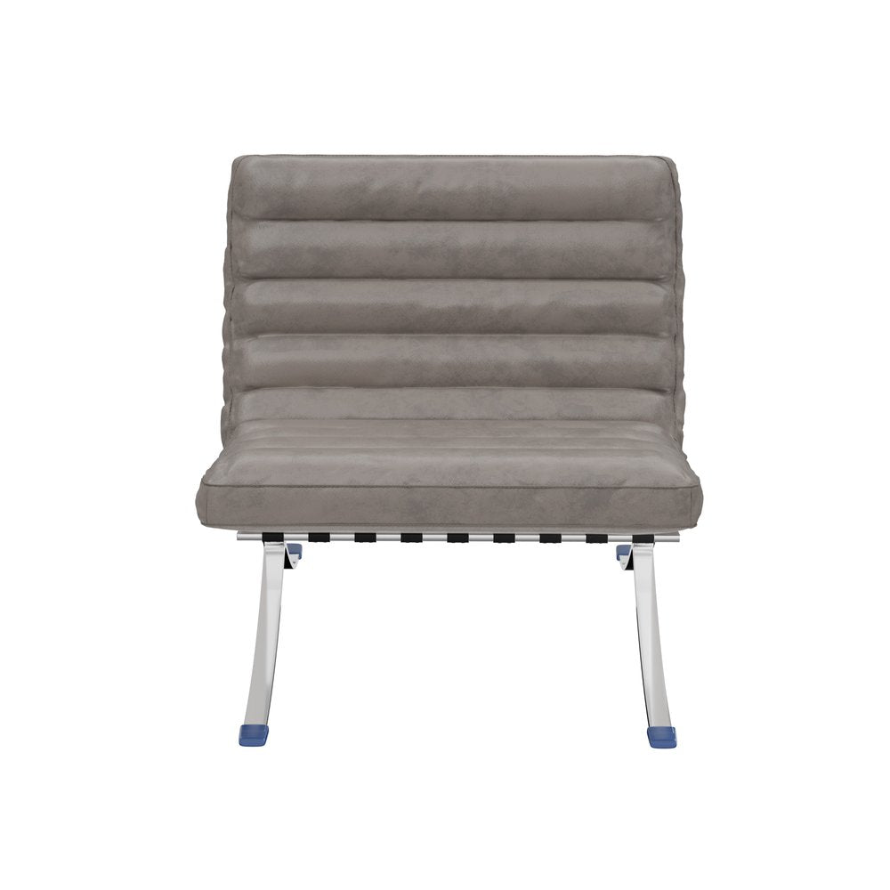 29" Gray and Silver Tufted Leather and Upholstered Folding Lounge Chair HomeRoots