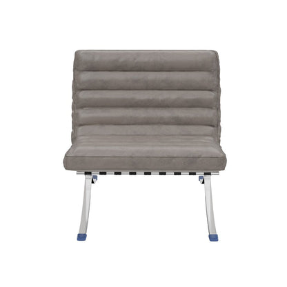 29" Gray and Silver Tufted Leather and Upholstered Folding Lounge Chair HomeRoots