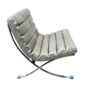 29" Gray and Silver Tufted Leather and Upholstered Folding Lounge Chair - Fluent Trends Accent Chairs