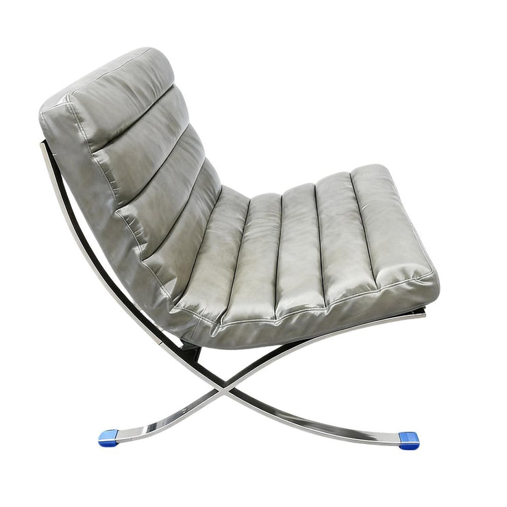 29" Gray and Silver Tufted Leather and Upholstered Folding Lounge Chair - Fluent Trends Accent Chairs