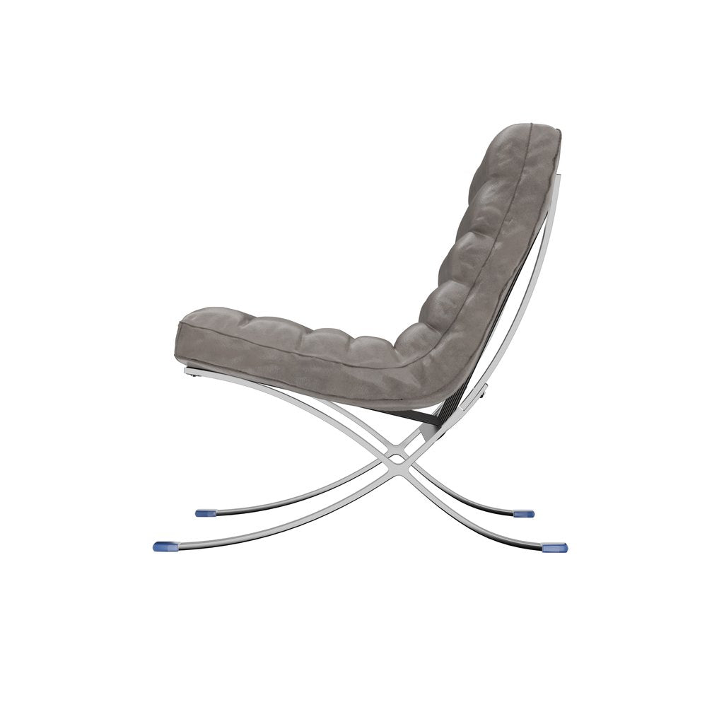 29" Gray and Silver Tufted Leather and Upholstered Folding Lounge Chair