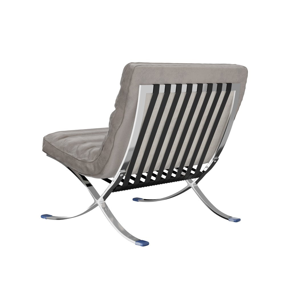 29" Gray and Silver Tufted Leather and Upholstered Folding Lounge Chair HomeRoots