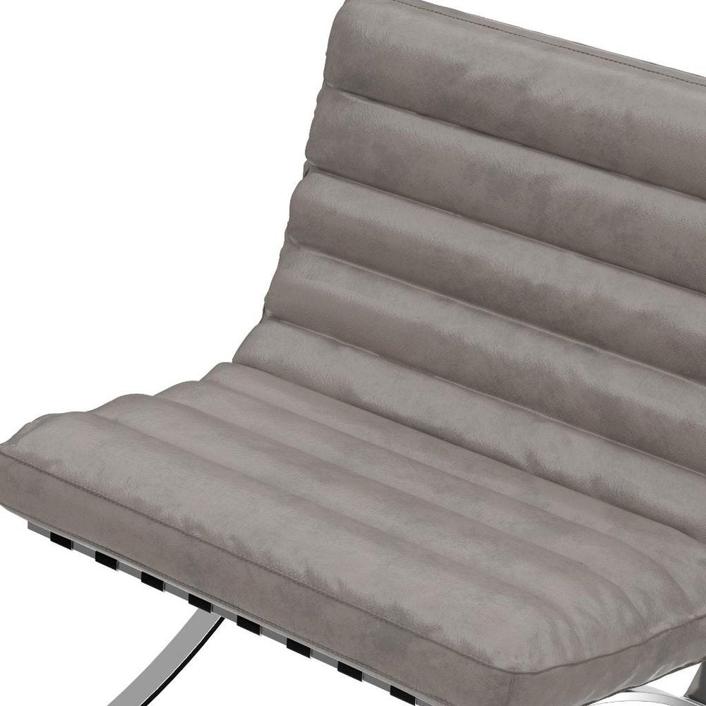 29" Gray and Silver Tufted Leather and Upholstered Folding Lounge Chair