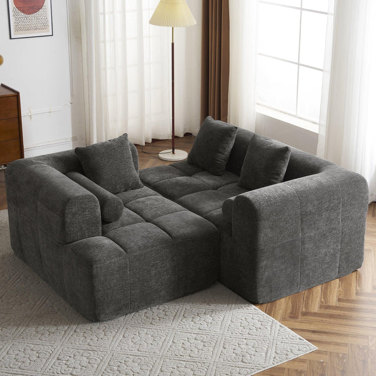 Modern Grey Modular Sectional Sofa with Deep Seating and Side Pockets in Chenille Fabric - Fluent Trends