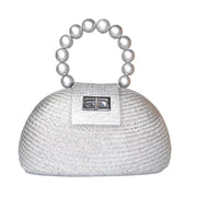 The Orla Silver Woven Straw & Wooden Bead Statement Clutch Bag - Fluent Trends