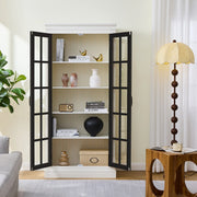 Rustic Style Display Curio Cabinet with Lattice Window Doors for Collectibles | White & Black - Fluent Trends