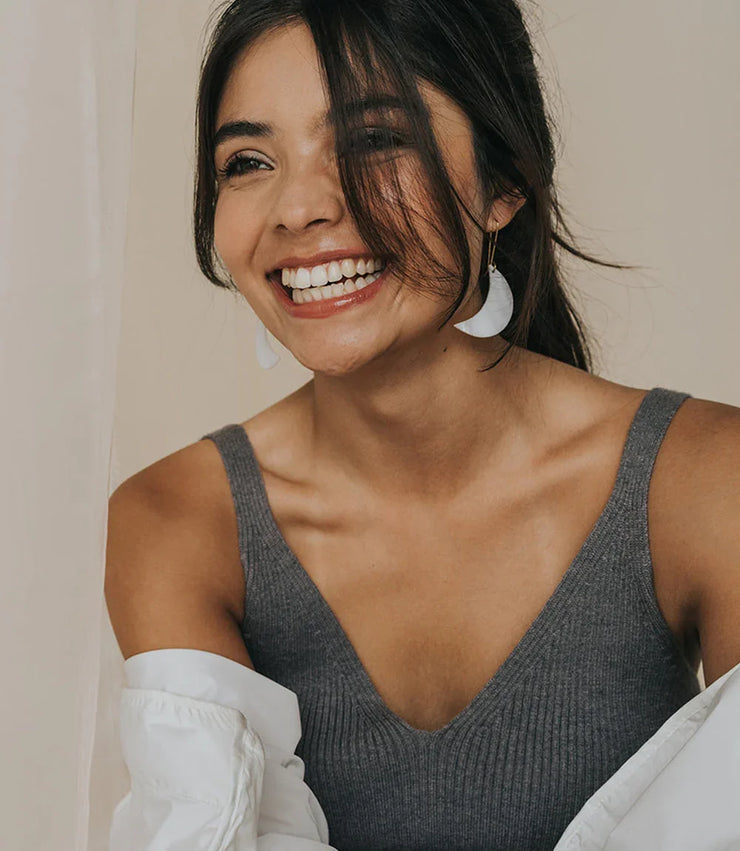 Rajani Crescent Moon Drop Earrings - Mother of Pearl - Fluent Trends