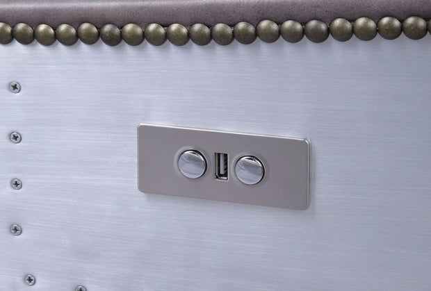 Metier Gray Top Grain Leather & Aluminum Power Motion Recliner - Fluent Trends